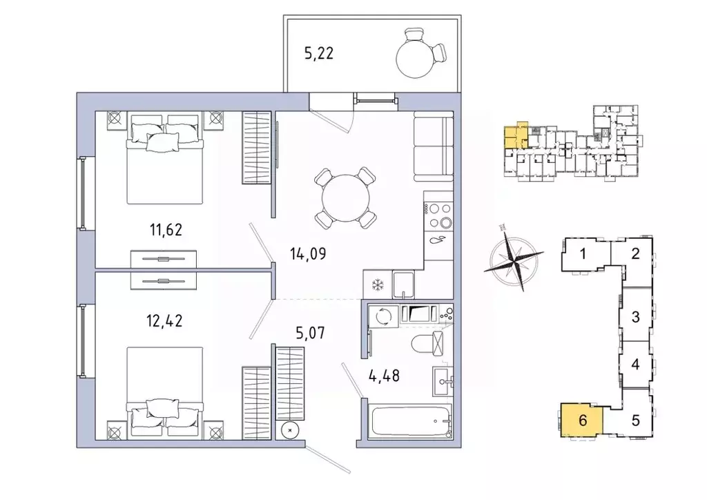 2-к кв. Ленинградская область, Гатчина Въезд мкр,  (49.25 м) - Фото 1