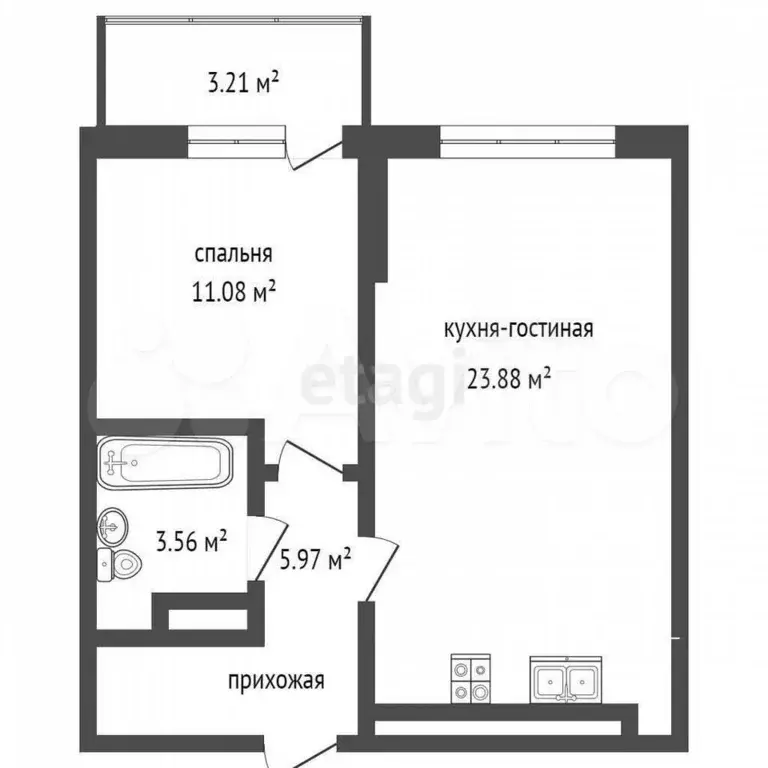 1-к. квартира, 44,7 м, 8/9 эт. - Фото 0