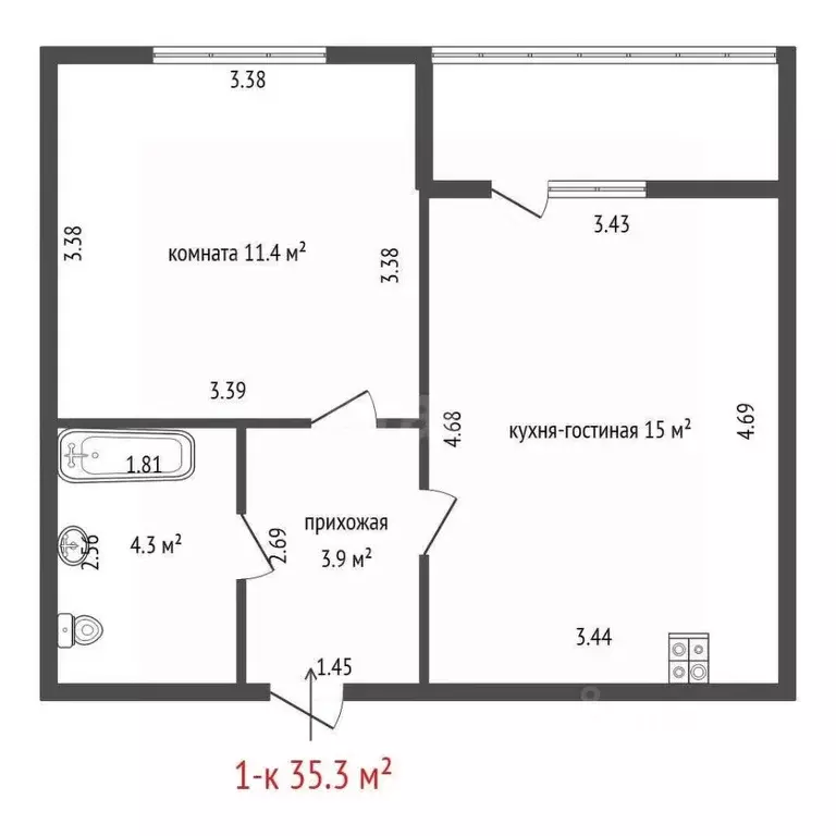 1-к кв. Свердловская область, Екатеринбург ул. Отрадная, 1/2 (38.6 м) - Фото 2