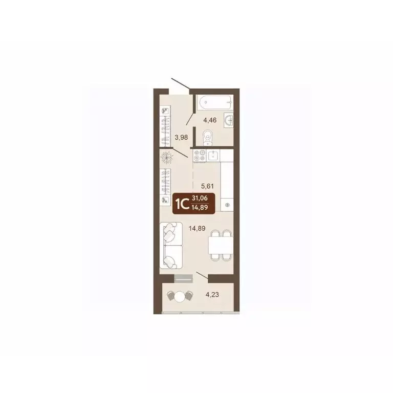 Студия Кемеровская область, Кемерово 58В мкр, 1 (31.06 м) - Фото 1