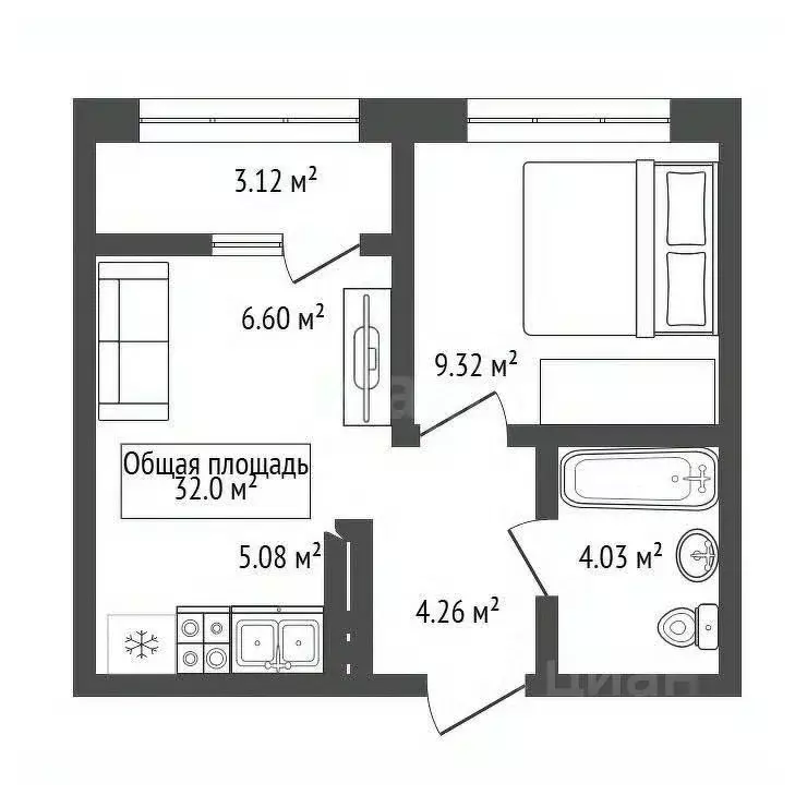 1-к кв. Новосибирская область, Новосибирск Кедровая ул., 79 (32.0 м) - Фото 1