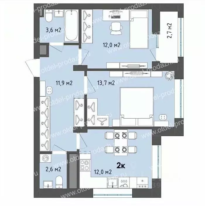2-к кв. Воронежская область, Воронеж бул. Содружества, 1 (57.2 м) - Фото 1