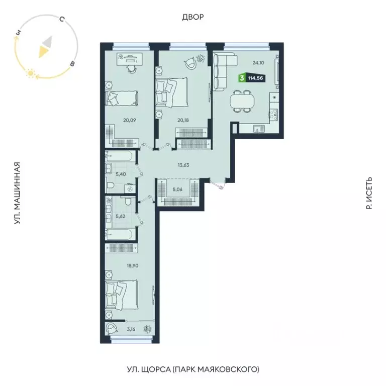 3-к кв. Свердловская область, Екатеринбург ул. Машинная, 1В/4 (114.56 ... - Фото 1
