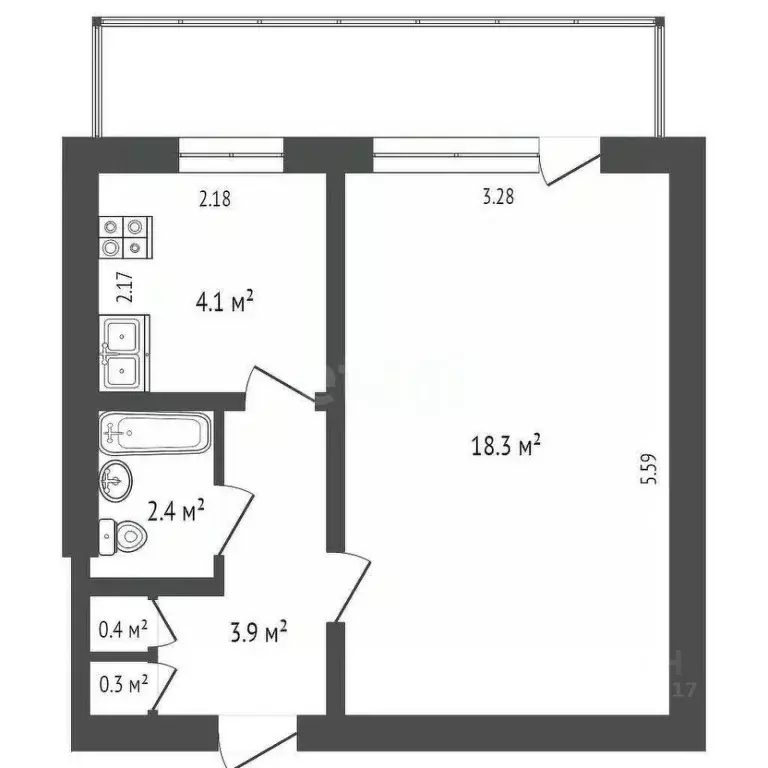 1-к кв. Севастополь ул. Серафимовича, 26 (32.3 м) - Фото 1