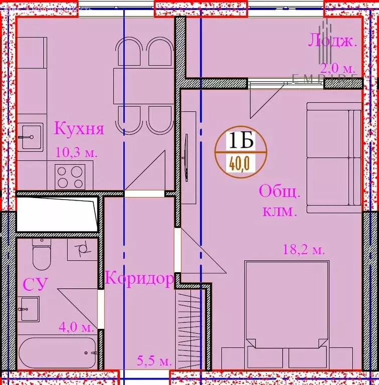 1-комнатная квартира: Грозный, проспект В.В. Путина, 10А (40 м) - Фото 1