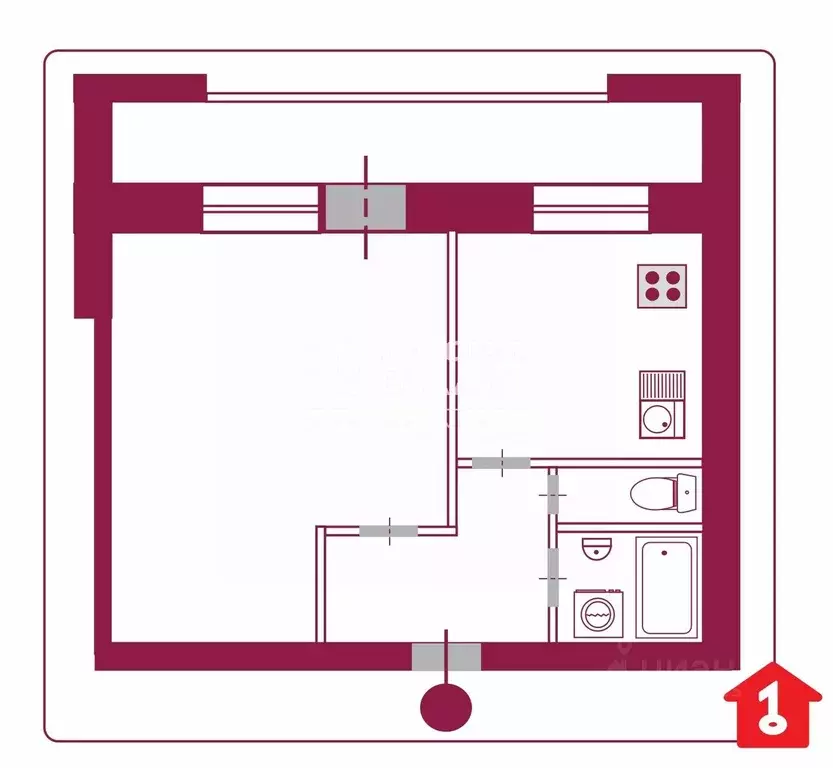 1-к кв. Омская область, Омск ул. Масленникова, 21 (34.0 м) - Фото 2