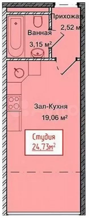 Квартира-студия, 24,7 м, 8/13 эт. - Фото 1