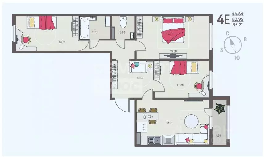 3-к кв. Курская область, Курск ул. Энгельса, 115 (85.2 м) - Фото 1