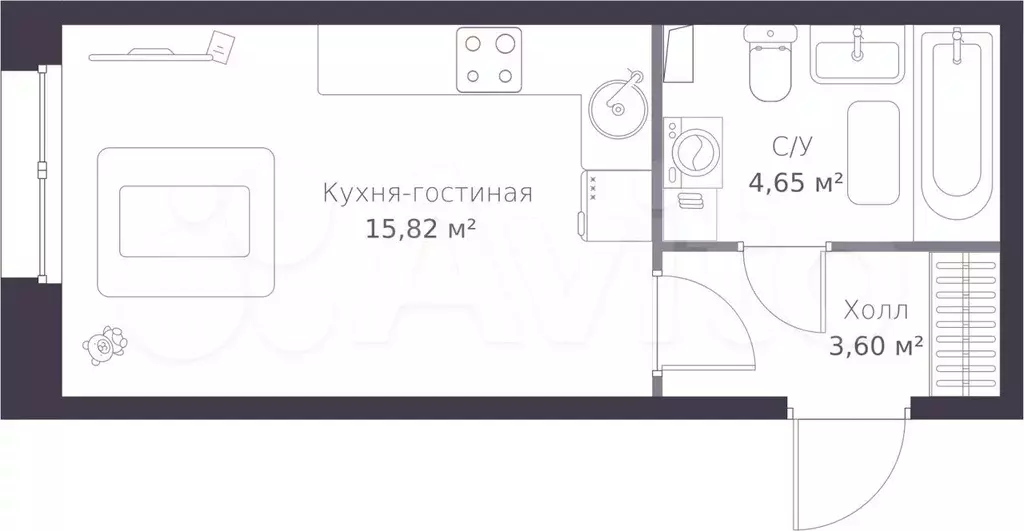 Квартира-студия, 24,7 м, 1/11 эт. - Фото 1