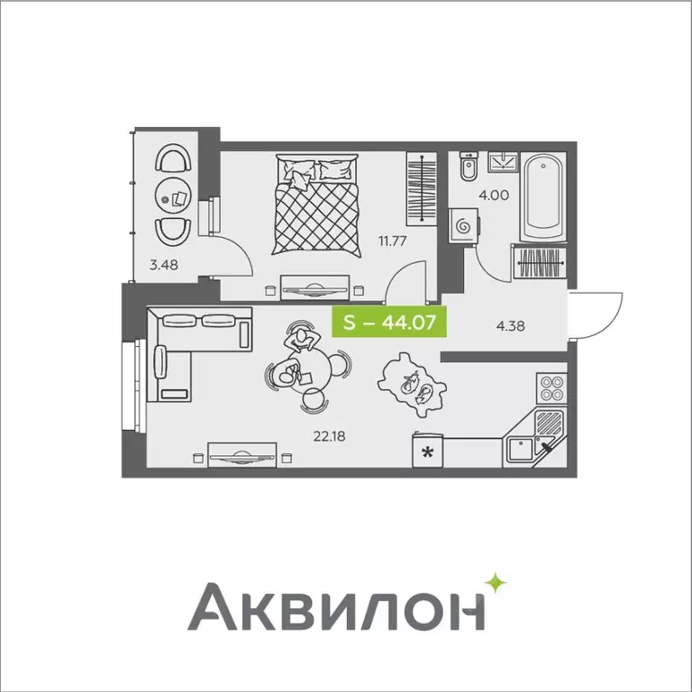 1-к кв. Архангельская область, Архангельск ул. Валявкина, 38 (44.07 м) - Фото 1