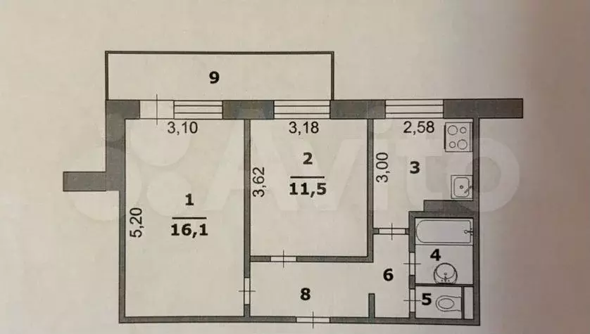 2-к. квартира, 44,4 м, 3/9 эт. - Фото 0