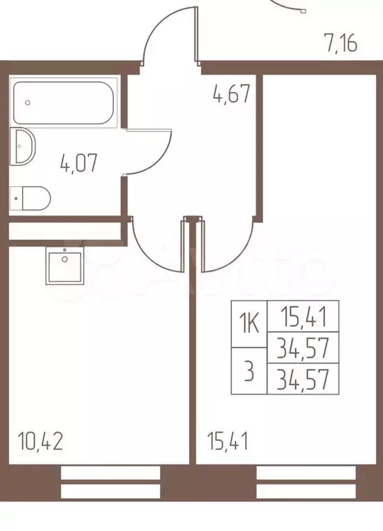 1-к. квартира, 34,6 м, 4/24 эт. - Фото 0