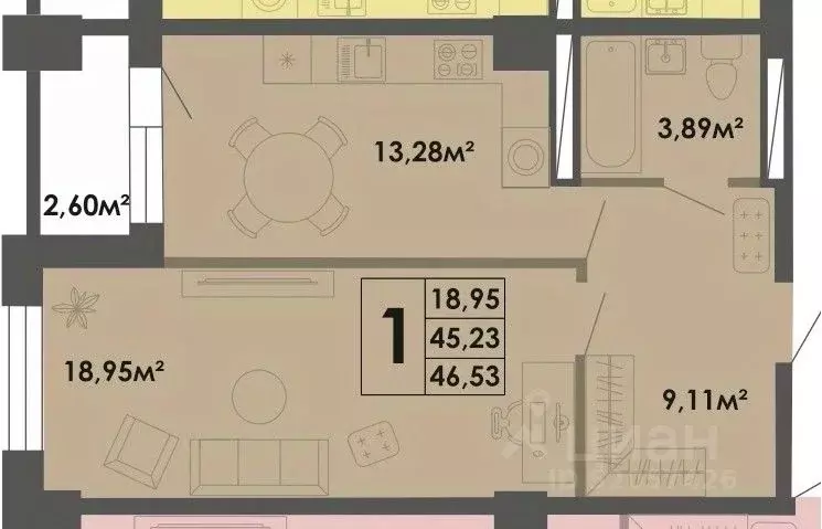 1-к кв. Саха (Якутия), Якутск ул. Богатырева, 9 (46.95 м) - Фото 1