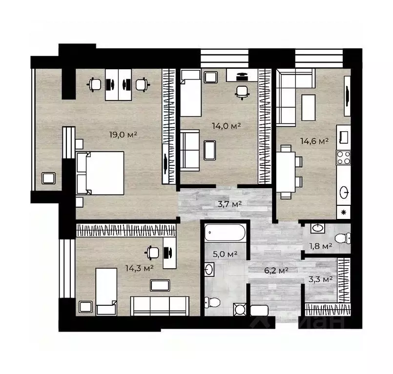 3-к кв. Ярославская область, Ярославль Ярославская ул., 161к3 (81.9 м) - Фото 1
