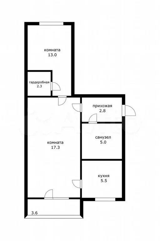 2-к. квартира, 44,5 м, 2/5 эт. - Фото 0