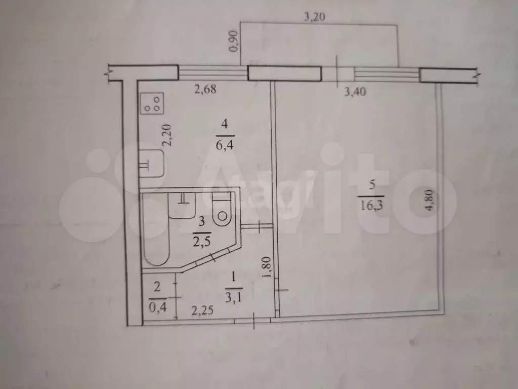 1-к. квартира, 30 м, 2/5 эт. - Фото 0