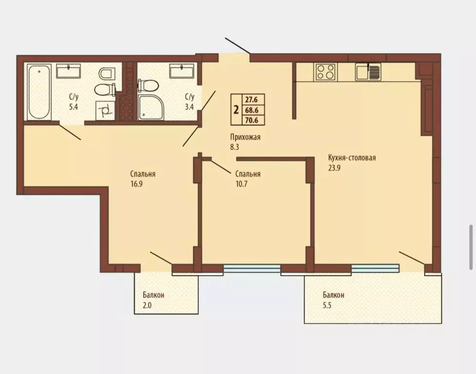 2-к кв. Калининградская область, Светлогорск Ольховая ул., 19к7 (72.0 ... - Фото 1