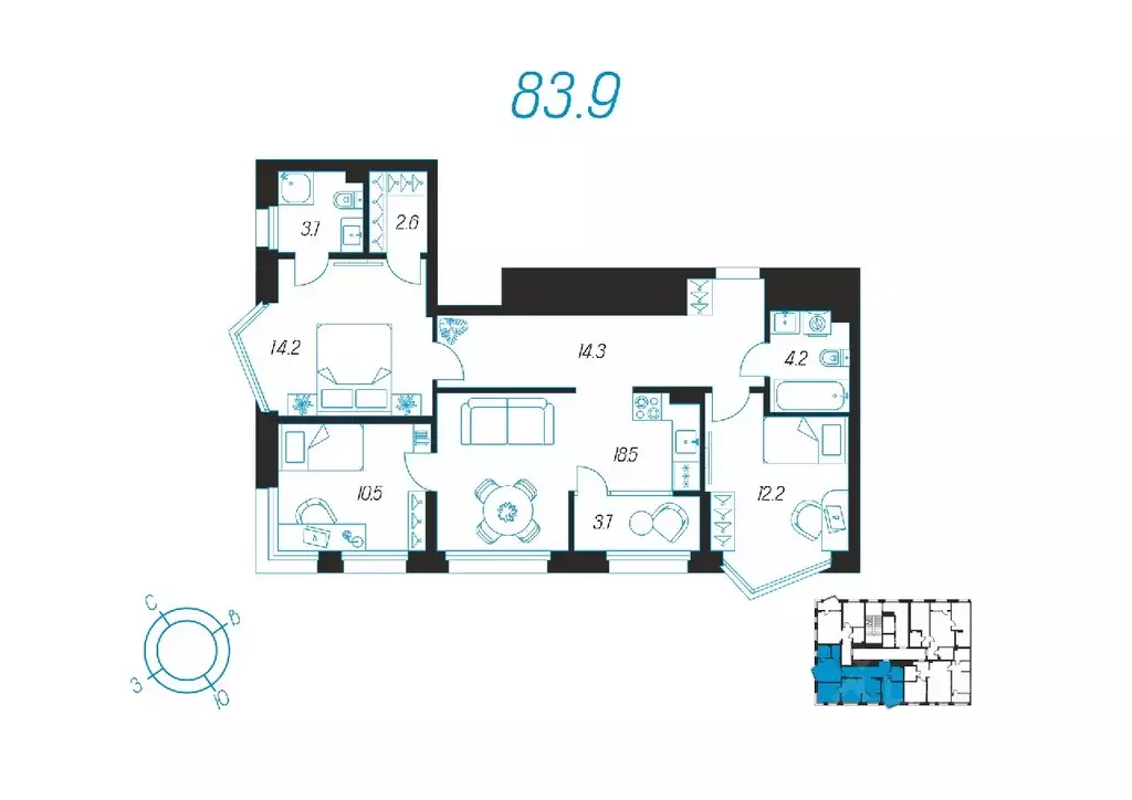 3-к кв. Тульская область, Тула ул. Михеева, 9А (83.9 м) - Фото 0