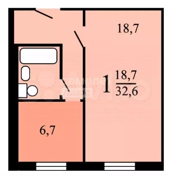 1-к. квартира, 32,6 м, 9/9 эт. - Фото 0