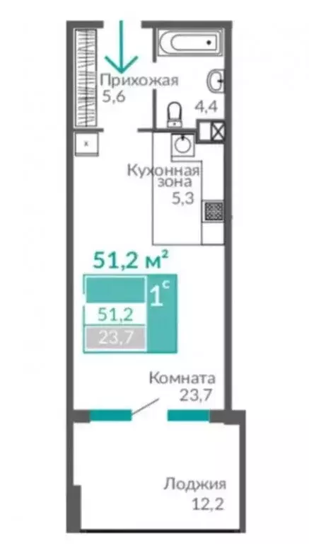 1-комнатная квартира: Евпатория, Симферопольская улица, 2Х (50.6 м) - Фото 1