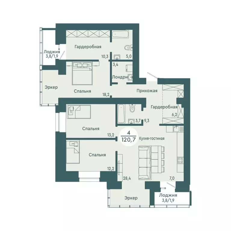 4-комнатная квартира: красноярск, улица авиаторов, 20 (120.7 м) - Фото 0