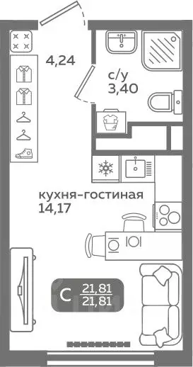 Студия Тюменская область, Тюмень ул. Заполярная, 9/2 (21.81 м) - Фото 0