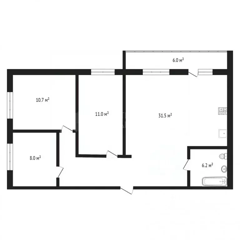 3-к кв. Тюменская область, Тюмень Сосьвинская ул., 47 (73.7 м) - Фото 1