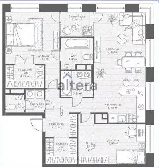 3-к кв. Татарстан, Казань ул. Алексея Козина, 10 (88.76 м) - Фото 2