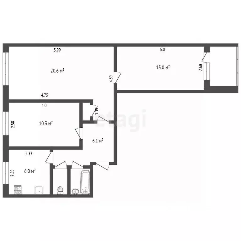 3-к кв. Татарстан, Набережные Челны 28-й комплекс, 11 (59.0 м) - Фото 2