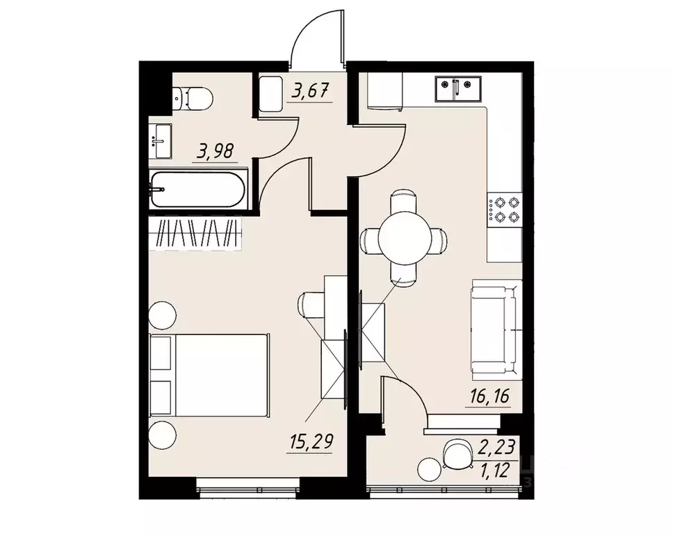 1-к кв. Тамбовская область, Тамбов ул. Имени Павла Строганова, 11Д ... - Фото 1