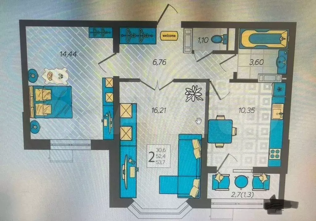 2-к. квартира, 54 м, 2/9 эт. - Фото 0