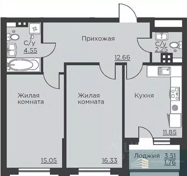 2-к кв. Воронежская область, Воронеж ул. Ломоносова, 116Б (64.4 м) - Фото 0