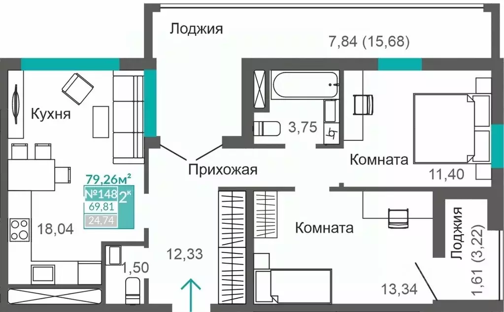 2-к кв. Крым, Симферополь Крымская роза мкр, Абрикос жилой комплекс ... - Фото 1