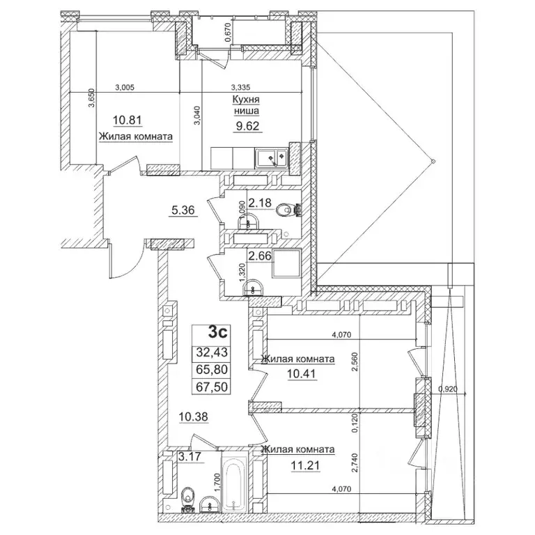 2-к кв. Новосибирская область, Новосибирск Фабричная ул., 65/1 (65.8 ... - Фото 1