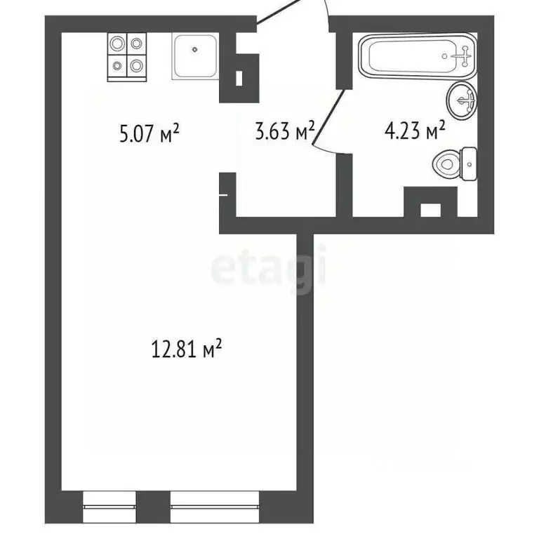 Студия Тюменская область, Тюмень ул. Тимофея Чаркова, 87 (25.74 м) - Фото 1