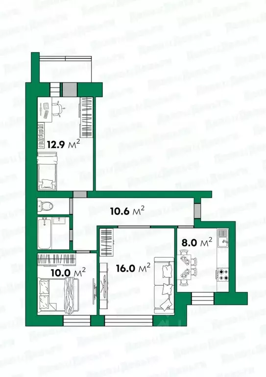 3-к кв. Кировская область, Киров ул. Кольцова, 13 (61.5 м) - Фото 1