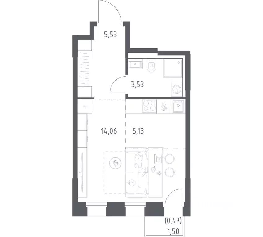 Студия Татарстан, Казань Зилант Премьер жилой комплекс (28.72 м) - Фото 1