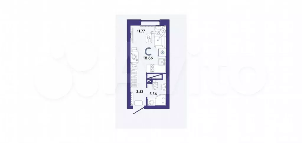 Квартира-студия, 18,7 м, 16/16 эт. - Фото 1