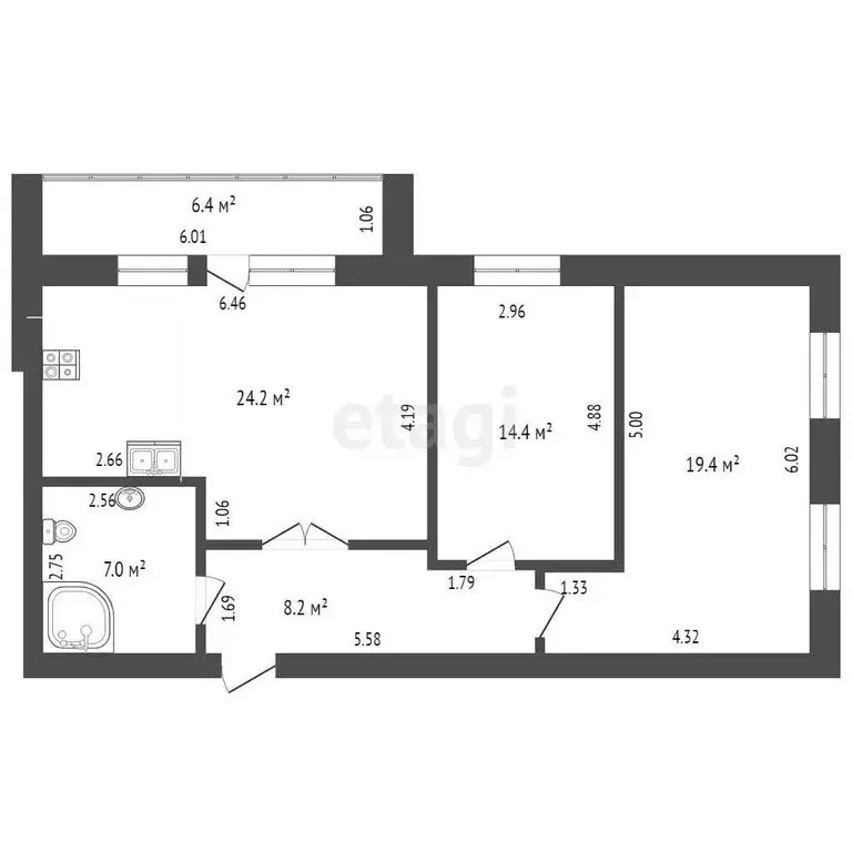 2-комнатная квартира: Тюмень, улица Станислава Карнацевича, 14к1 (73.2 ... - Фото 0