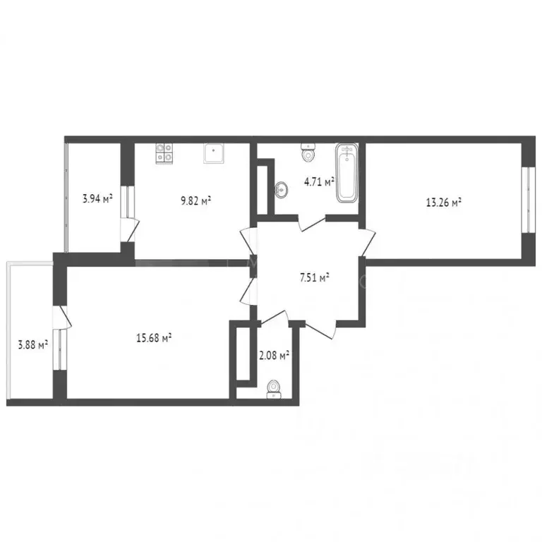 2-к кв. Тюменская область, Тюмень ул. Фармана Салманова, 26 (52.0 м) - Фото 1