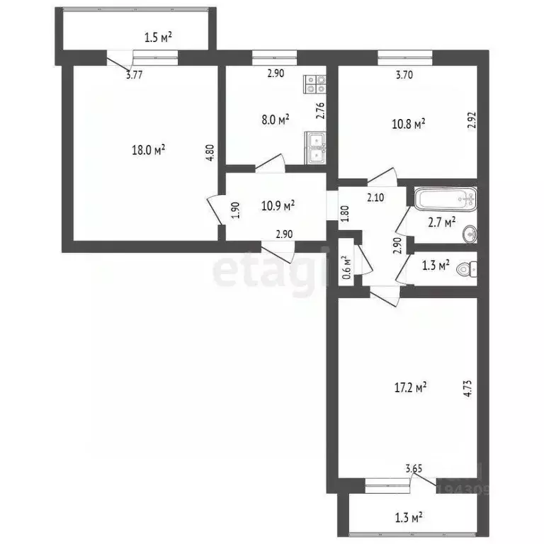 3-к кв. Мордовия, Саранск ул. Ульянова, 20 (70.0 м) - Фото 2
