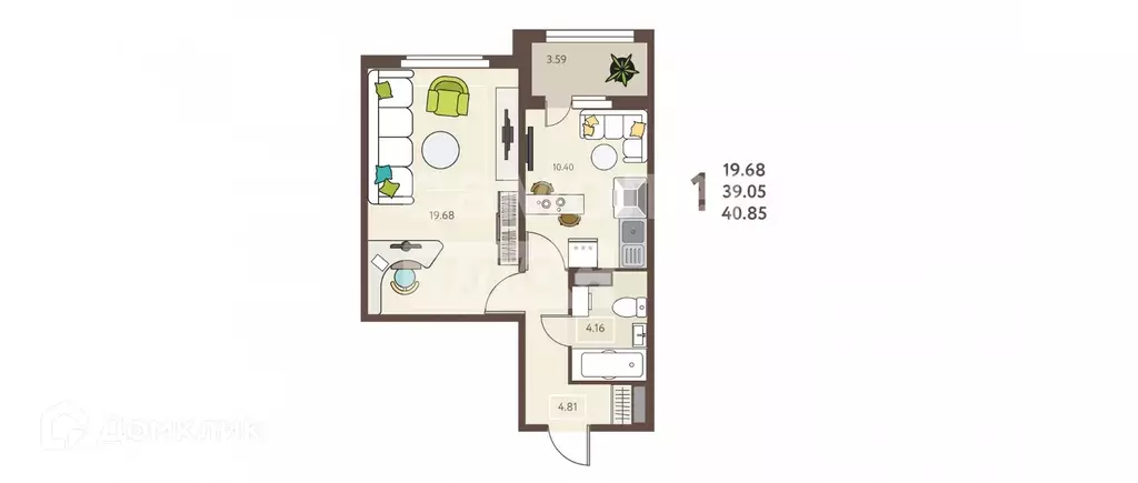 Продаётся 1-к квартира, 40.85 м - Фото 1