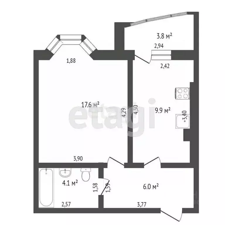 1-к кв. Калининградская область, Зеленоградск Московская ул., 60 (41.1 ... - Фото 2
