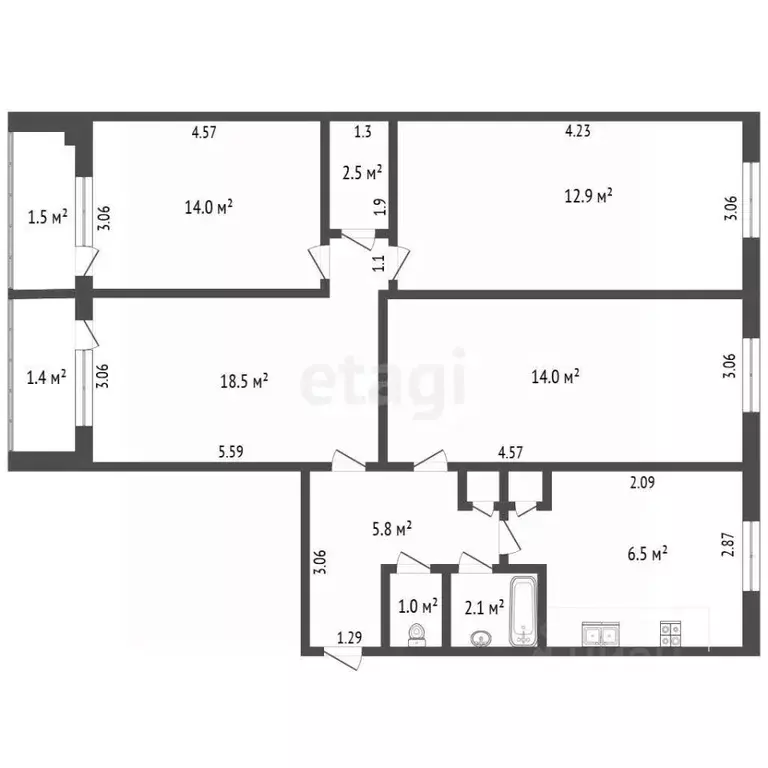 4-к кв. Мордовия, Саранск ул. Воинова, 5 (77.0 м) - Фото 1