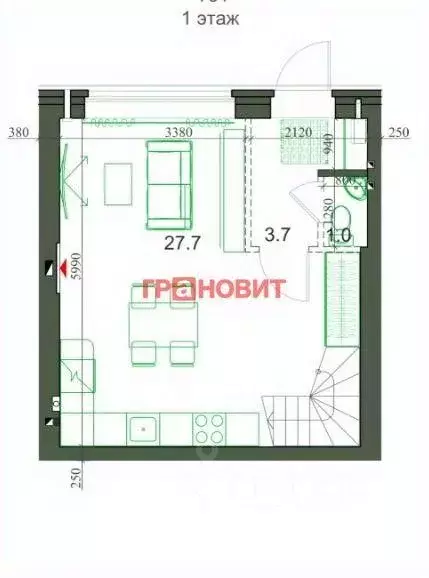 Квартира, 2 комнаты, 61.8 м - Фото 0