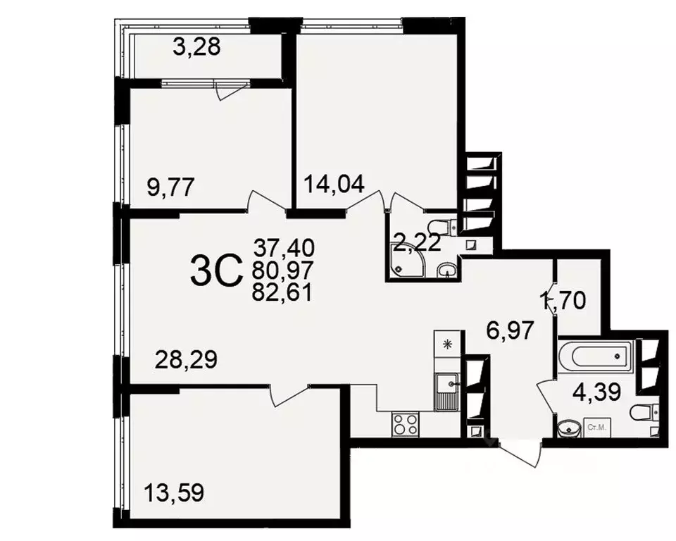 3-к кв. Рязанская область, Рязань ул. Ленинского Комсомола (80.97 м) - Фото 1