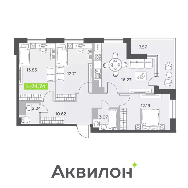 4-к кв. Санкт-Петербург пос. Шушары,  (74.74 м) - Фото 0