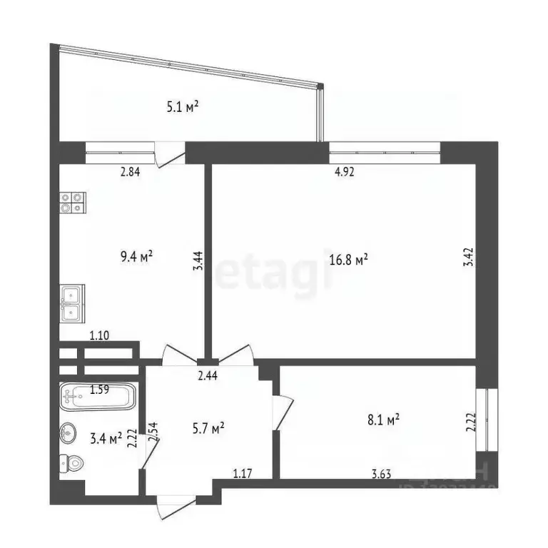 2-к кв. Тюменская область, Тюмень ул. Газовиков, 53 (44.0 м) - Фото 1