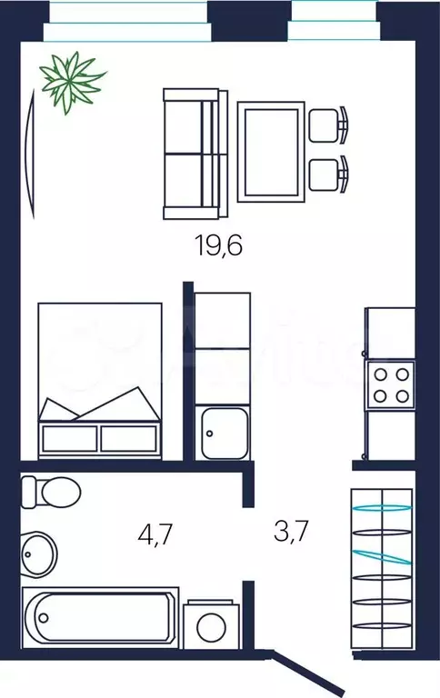 Квартира-студия, 28 м, 7/19 эт. - Фото 0