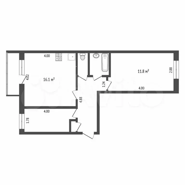 2-к. квартира, 46 м, 4/5 эт. - Фото 1